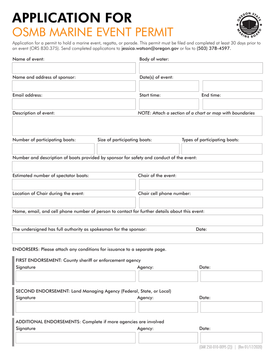 Application for Osmb Marine Event Permit - Oregon, Page 1