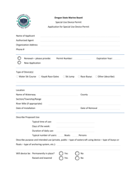 Document preview: Application for Special Use Device Permit - Oregon