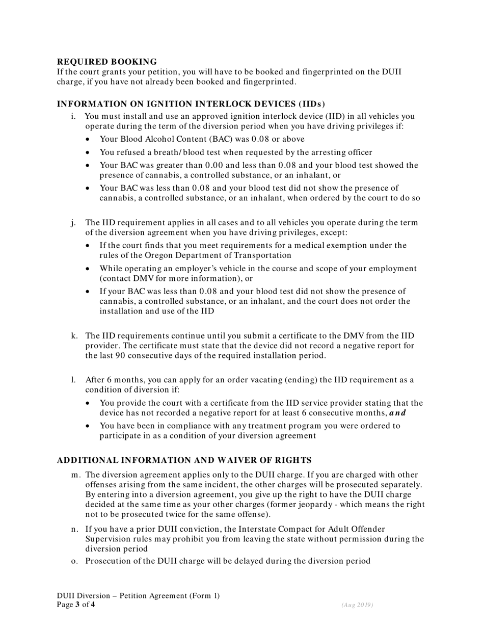 DUII Diversion Form 1 Petition and Agreement - Oregon, Page 3