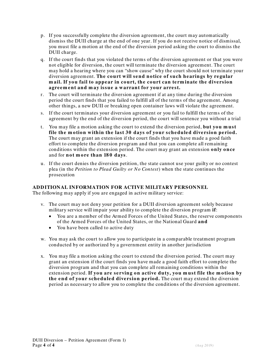 DUII Diversion Form 1 Petition and Agreement - Oregon, Page 4