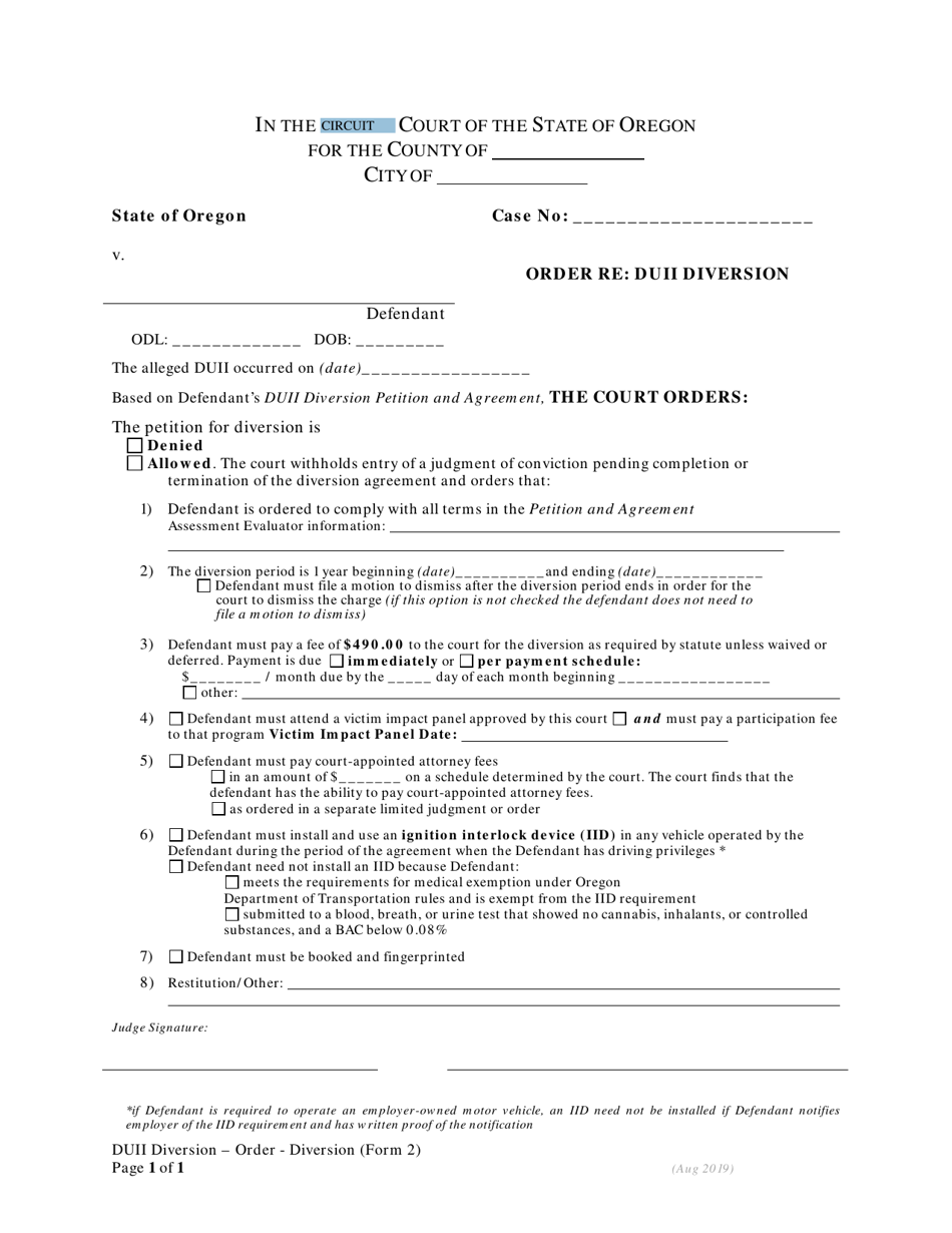 DUII Diversion Form 2 Fill Out Sign Online And Download Fillable PDF