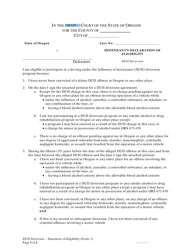 DUII Diversion Form 3 &quot;Defendant's Declaration of Eligibility&quot; - Oregon