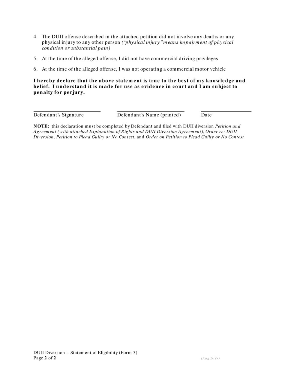 DUII Diversion Form 3 Fill Out, Sign Online and Download Fillable PDF