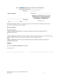 DUII Diversion Form 10 &quot;Order on Motion to Vacate Use of Iid as Condition of Diversion Agreement&quot; - Oregon