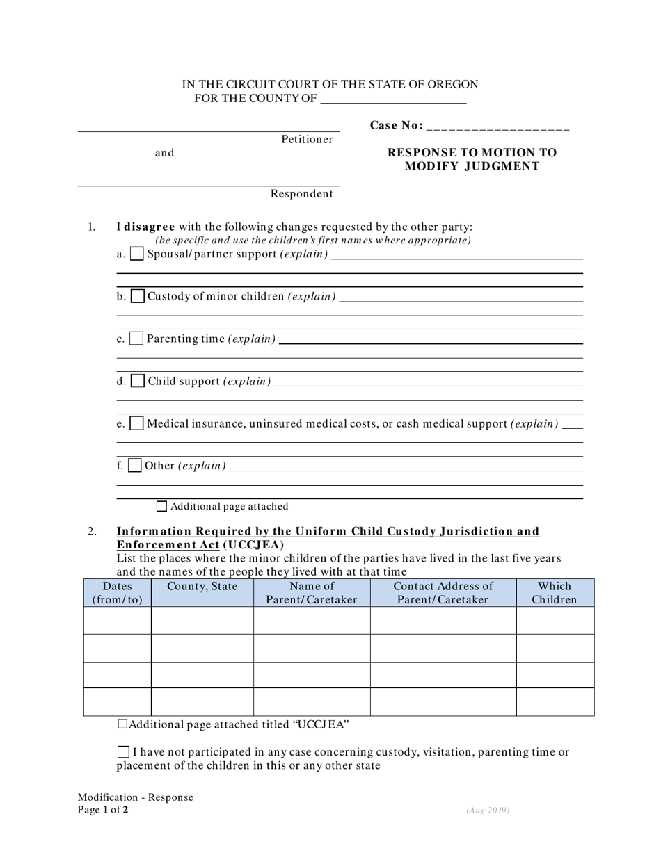 Response to Motion to Modify Judgment - Oregon, Page 1