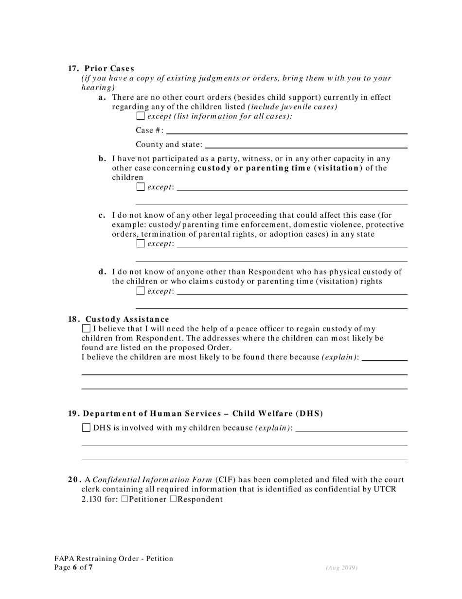Petition for Restraining Order to Prevent Abuse - Family Abuse Prevention Act - Oregon, Page 6