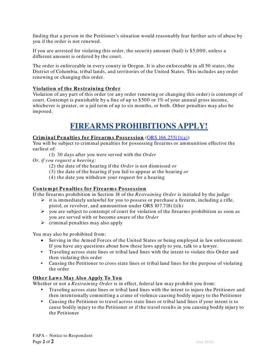 Notice to Respondent and Request for Hearing - Oregon, Page 2