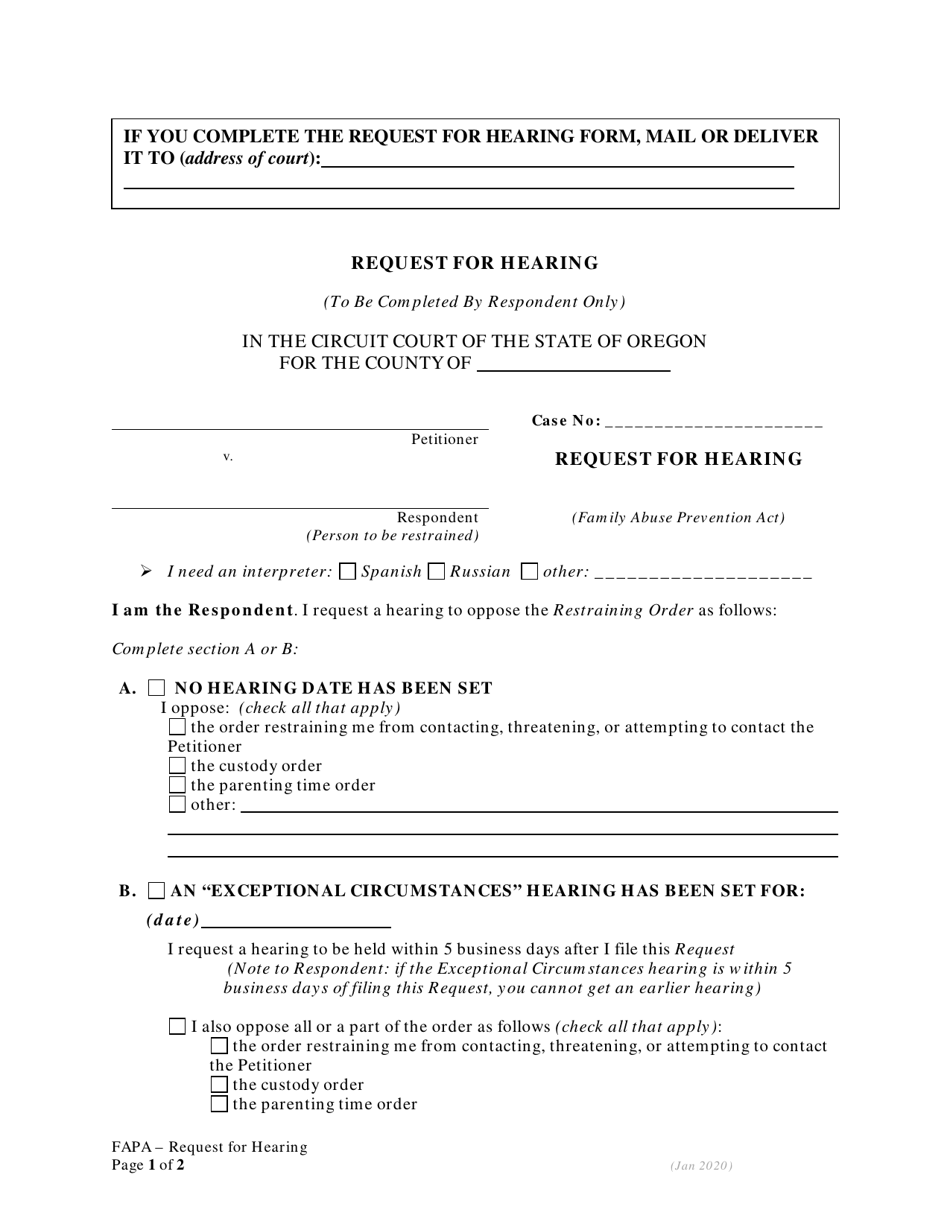 Oregon Notice To Respondent And Request For Hearing Fill Out Sign Online And Download Pdf 7139