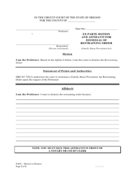 Document preview: Ex Parte Motion and Affidavit for Dismissal of Restraining Order - Family Abuse Prevention Act - Oregon