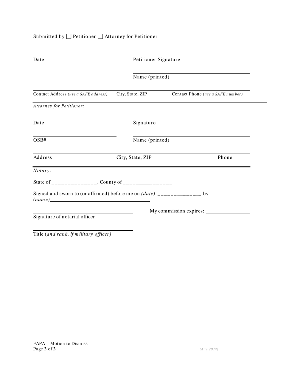 Oregon Ex Parte Motion and Affidavit for Dismissal of Restraining Order ...