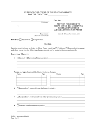 Motion for Order to V. Show Cause Re: Modifying Restraining Order &amp; Declaration in Support - Family Abuse Prevention Act - Oregon