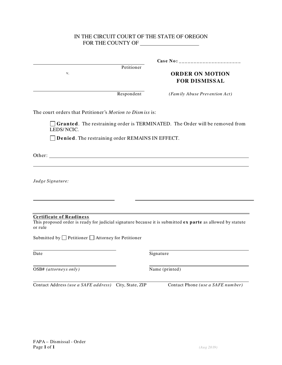Order on Motion for Dismissal - Fapa - Oregon, Page 1