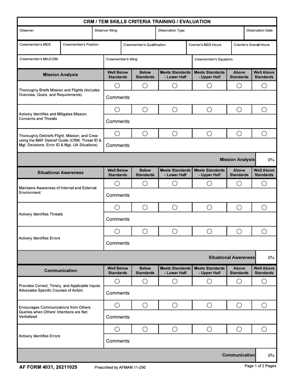 AF Form 4031 - Fill Out, Sign Online and Download Fillable PDF ...