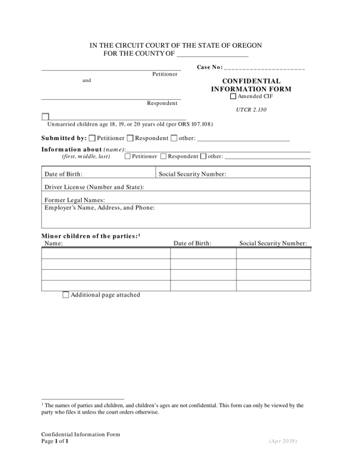 Confidential Information Form - Oregon Download Pdf