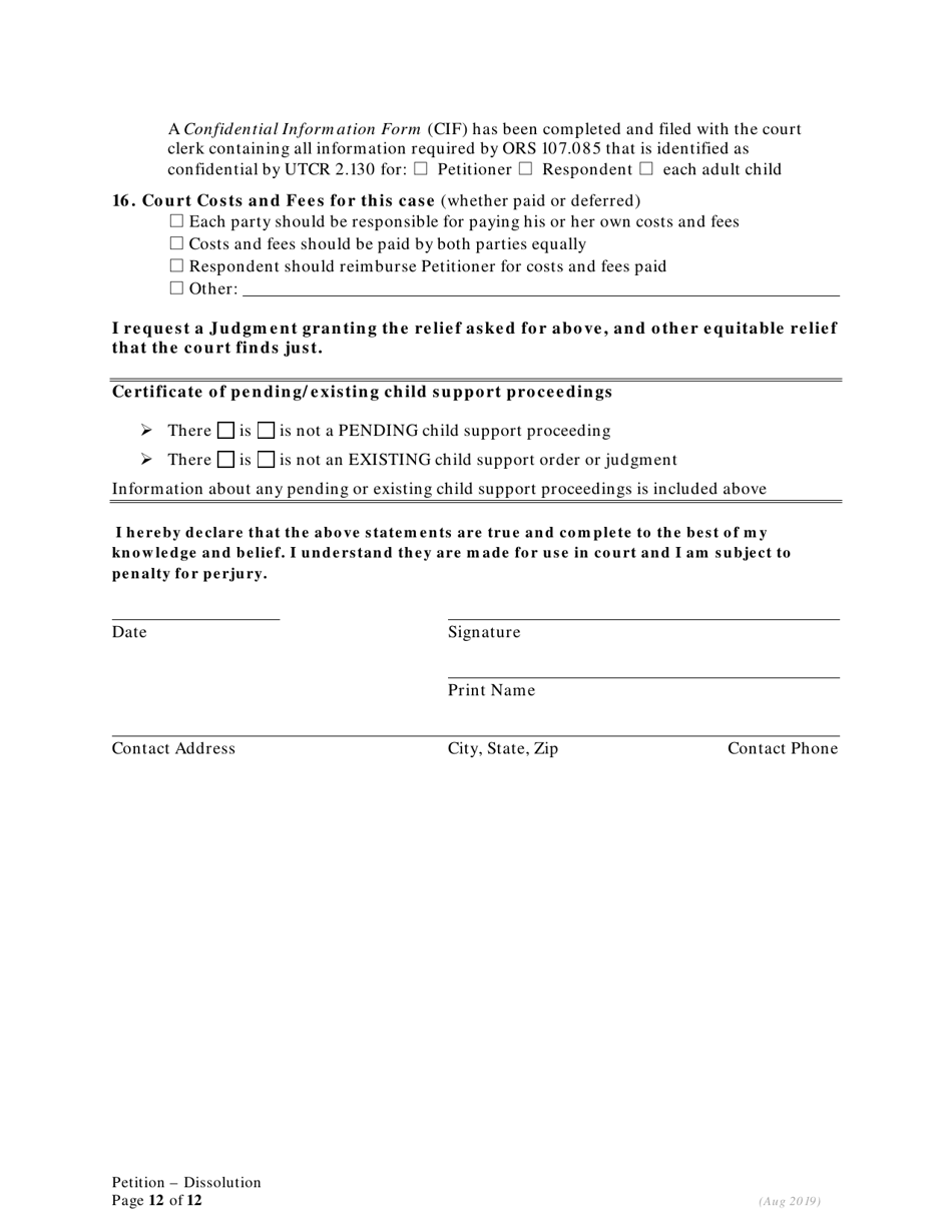 Petition for Dissolution of Marriage / Rdp for Petitioners With Children - Oregon, Page 12