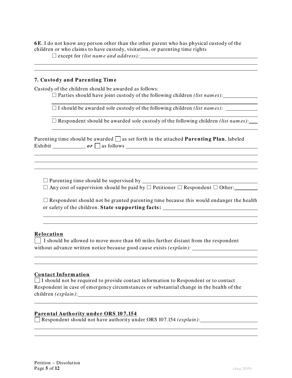 Petition for Dissolution of Marriage / Rdp for Petitioners With Children - Oregon, Page 5