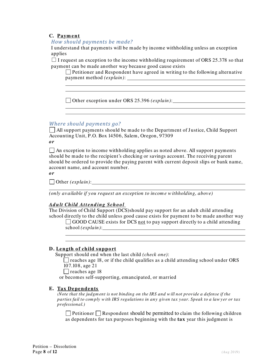 Petition for Dissolution of Marriage / Rdp for Petitioners With Children - Oregon, Page 8