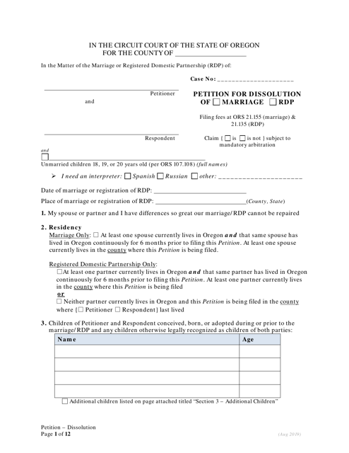 Petition for Dissolution of Marriage / Rdp for Petitioners With Children - Oregon Download Pdf