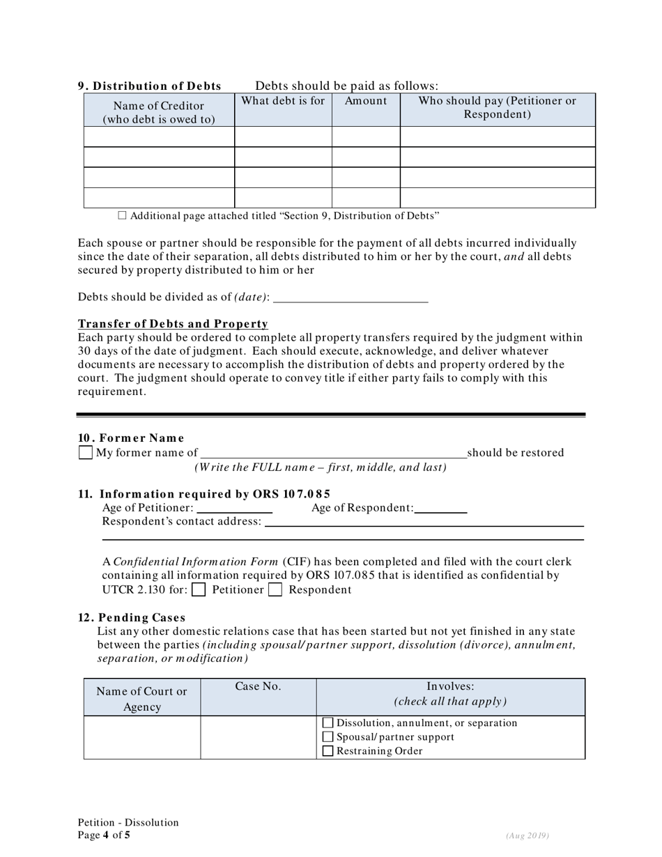 Petition for Dissolution of Marriage / Rdp Without Children - Oregon, Page 4