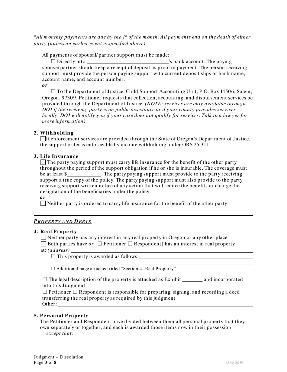 General Judgment of Dissolution of Marriage / Rdp Without Children - Oregon, Page 3