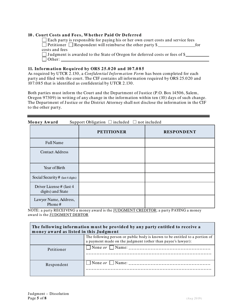 General Judgment of Dissolution of Marriage / Rdp Without Children - Oregon, Page 5