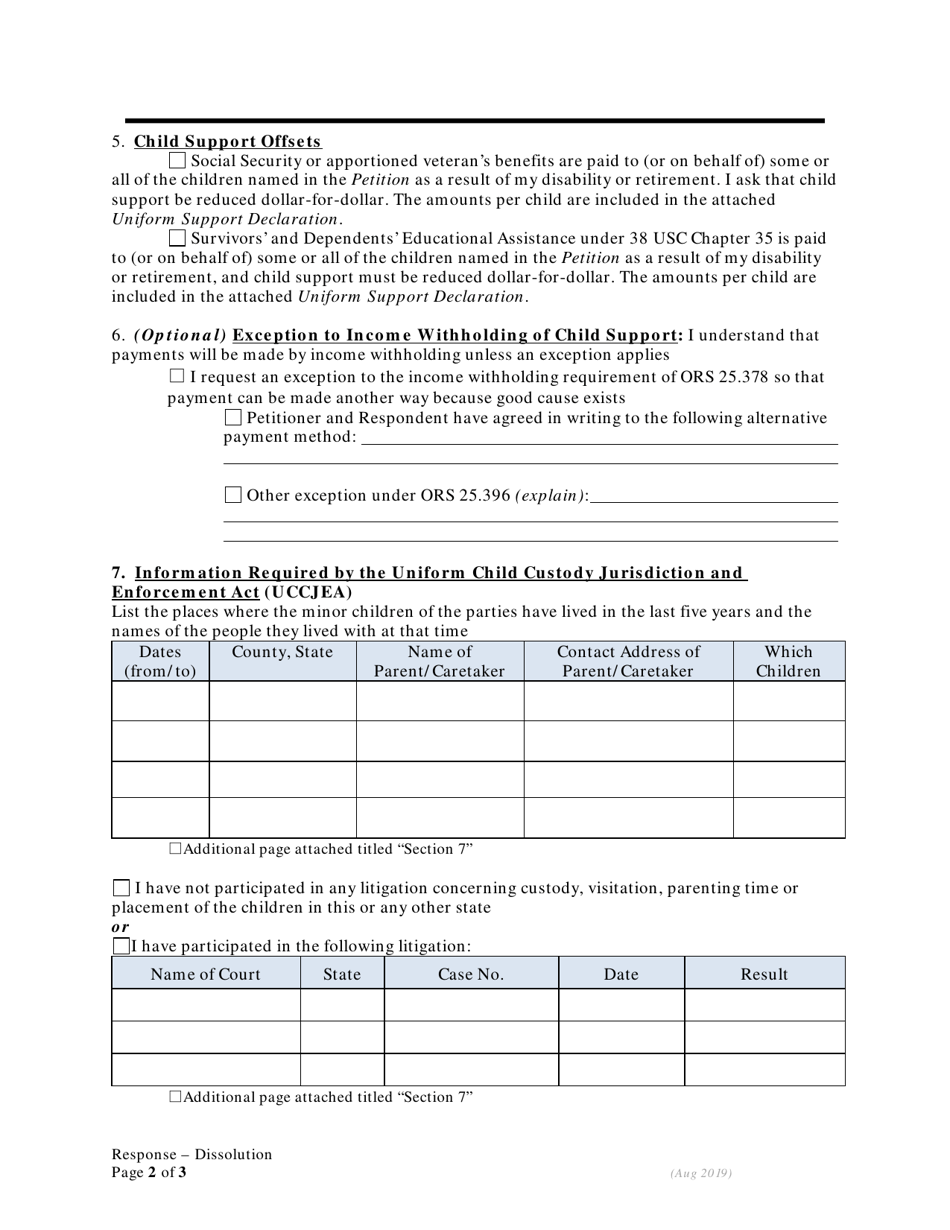 Response to Petition for Dissolution of Marriage / Rdp for Respondents With Children - Oregon, Page 2