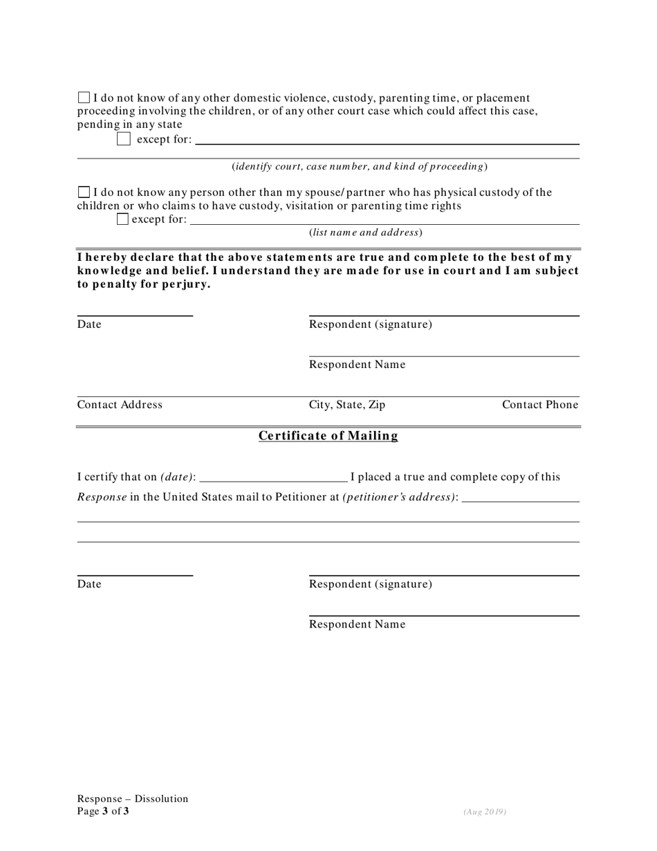 Response to Petition for Dissolution of Marriage / Rdp for Respondents With Children - Oregon, Page 3