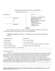 Document preview: Order Prohibiting Disclosure of Personal Identification Information - Oregon