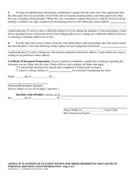 Affidavit in Support of Ex Parte Motion for Order Prohibiting Disclosure of Personal Identification Information - Oregon, Page 2