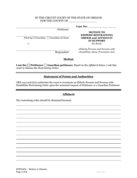 Document preview: Motion to Dismiss Restraining Order and Affidavit in Support - Ex Parte - Eppdapa - Oregon
