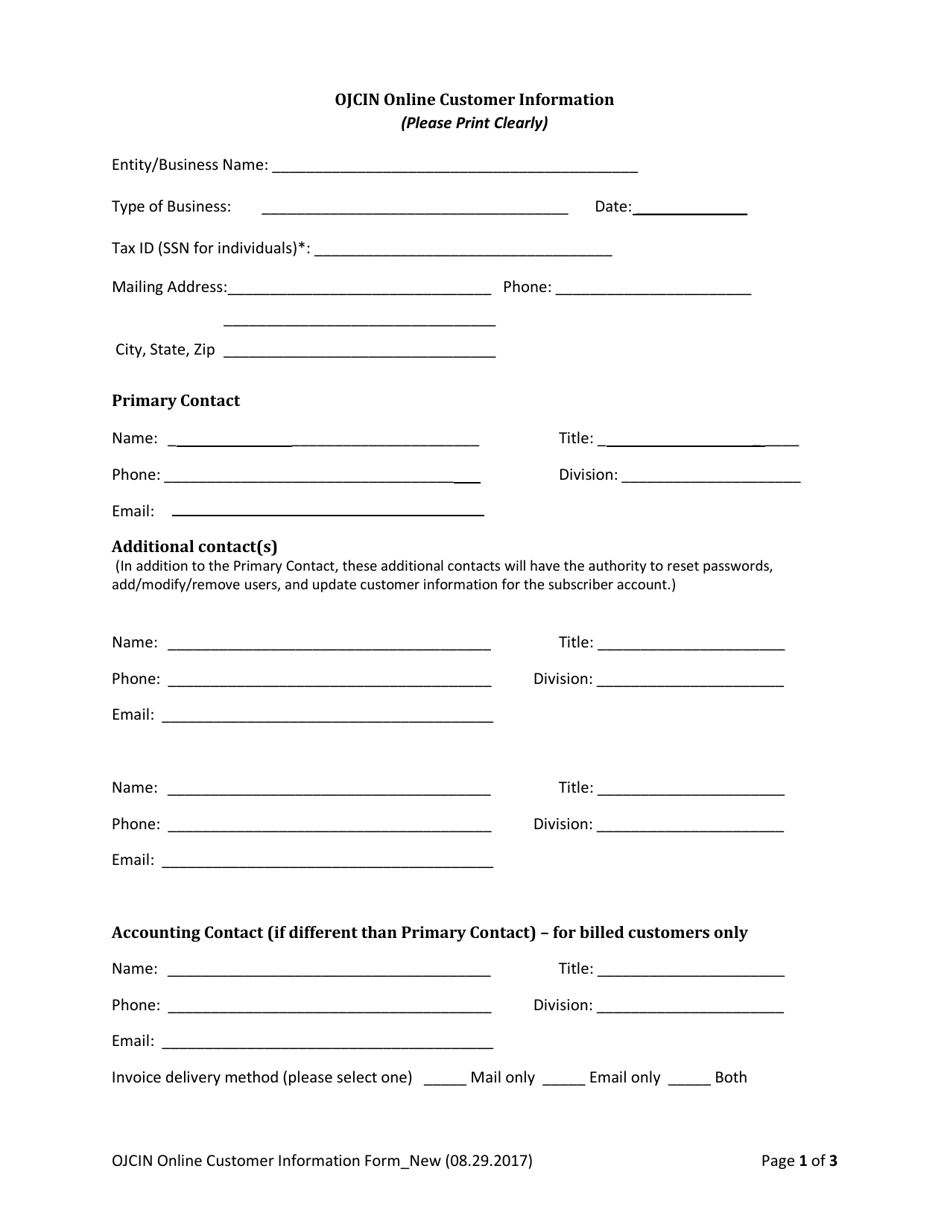 Ojcin Online Customer Information Form - Oregon, Page 1