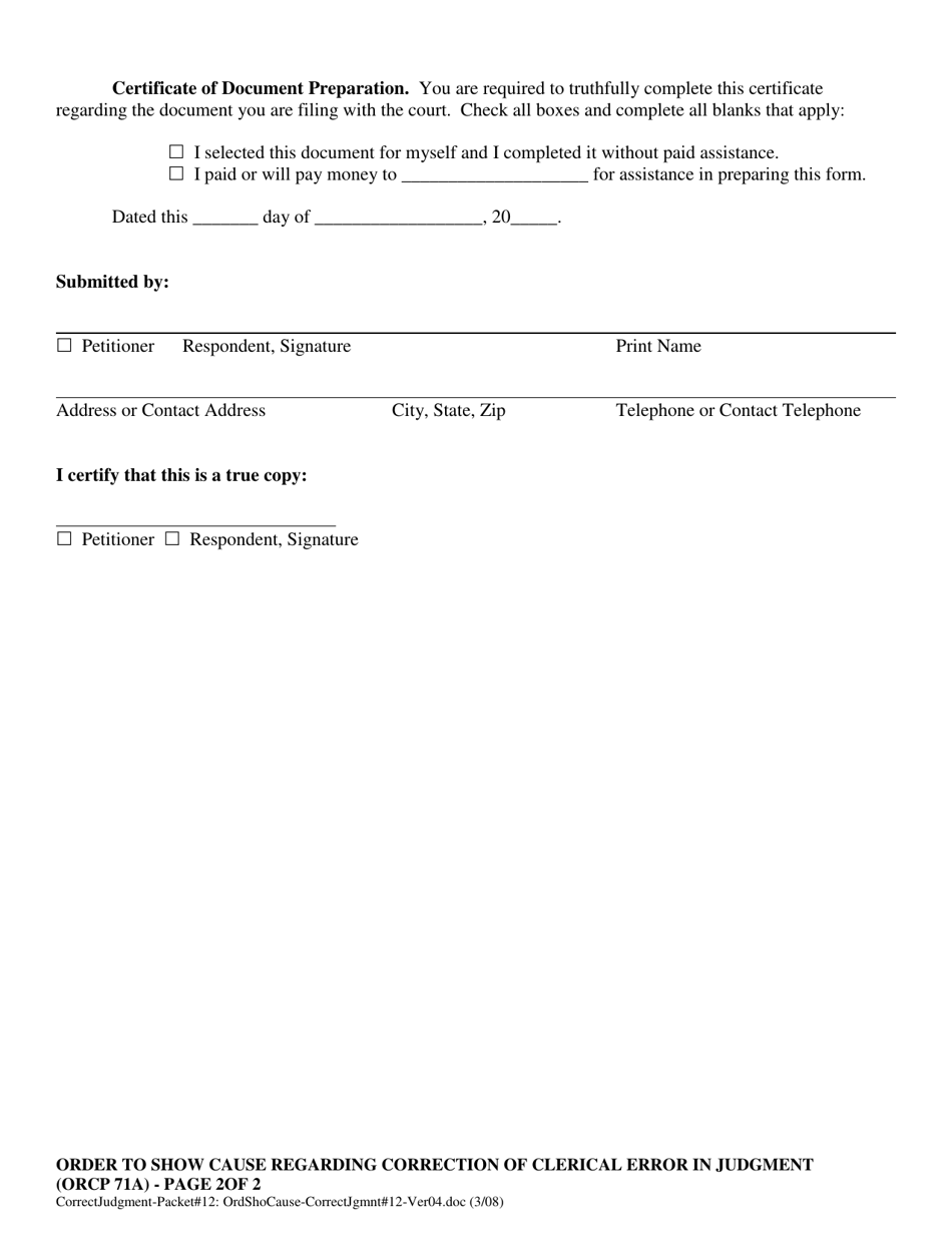 Order to Show Cause Regarding Correction of Clerical Error in Judgment (Orcp 71a) - Oregon, Page 2