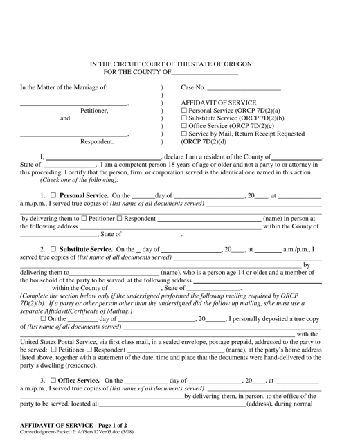 Affidavit of Service - Oregon Download Pdf