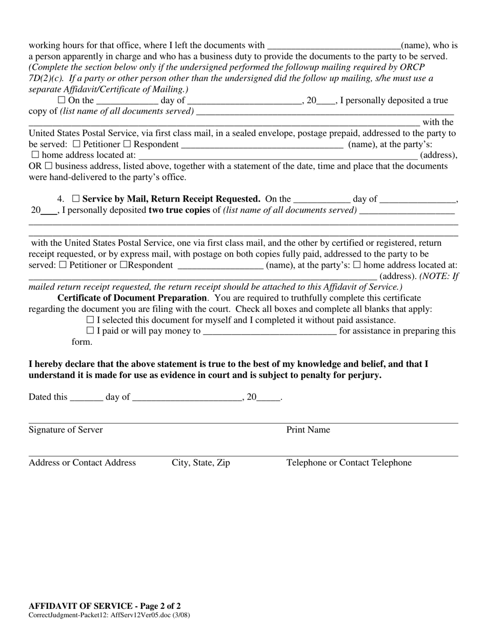 Affidavit of Service - Oregon, Page 2