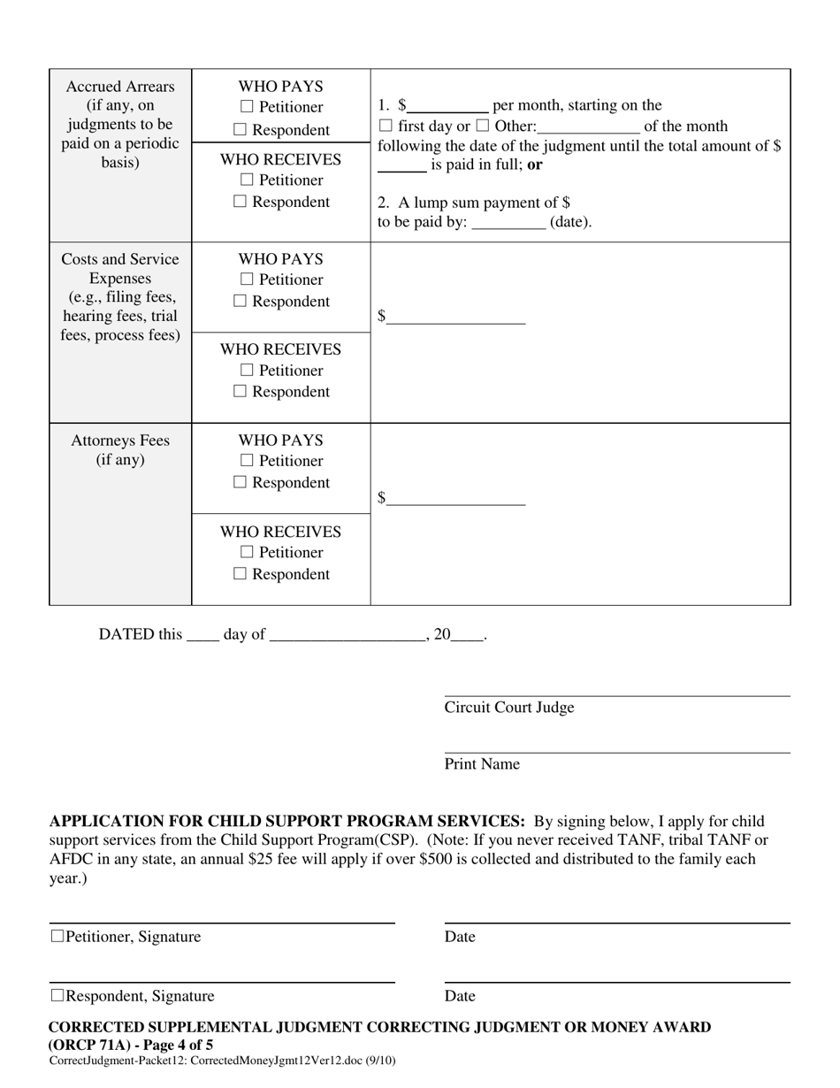Corrected Supplemental Judgment Correcting Judgment or Money Award (Orcp 71a) - Oregon, Page 4