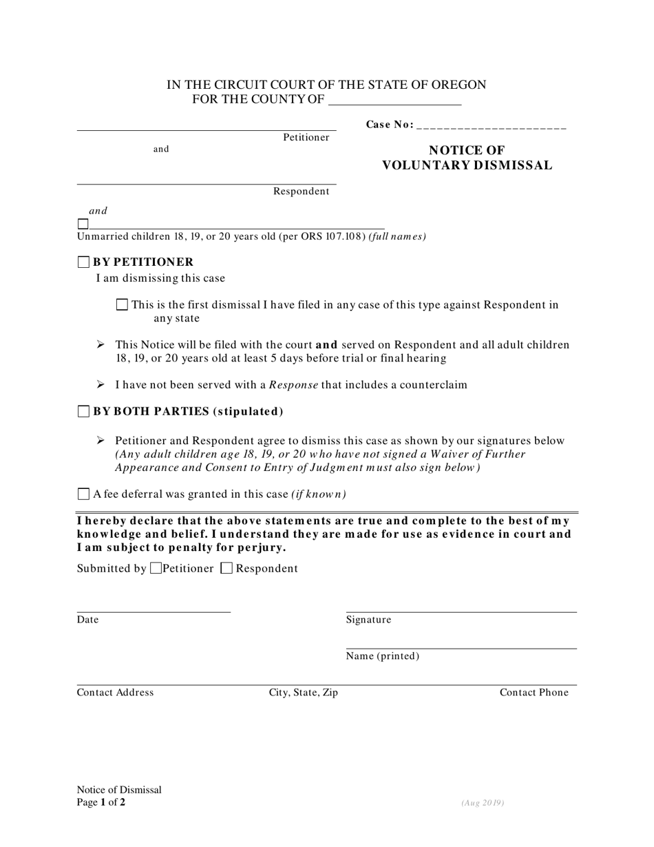Notice of Voluntary Dismissal - Oregon, Page 1