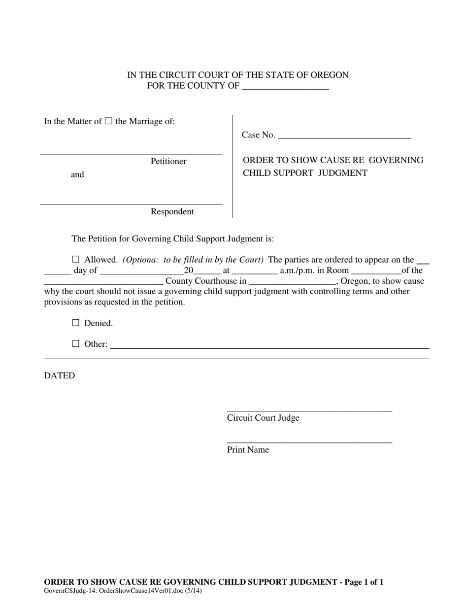 Order to Show Cause Re Governing Child Support Judgment - Oregon, Page 1