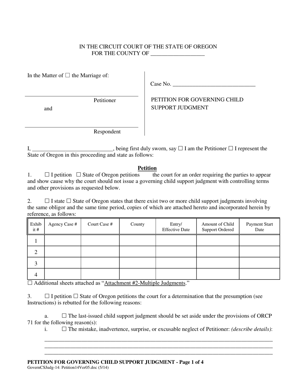 Petition for Governing Child Support Judgment - Oregon, Page 1