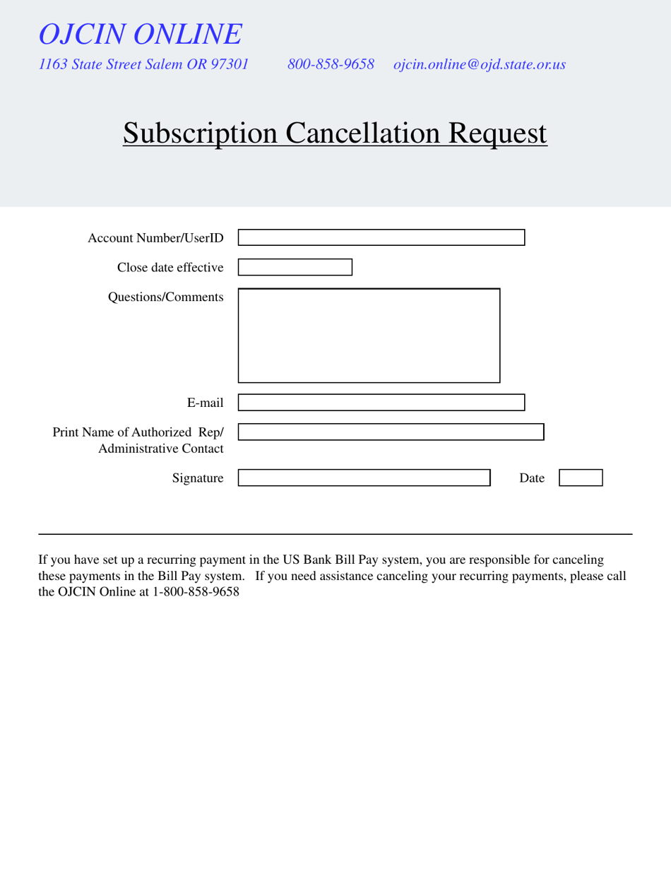 Subscription Cancellation Request - Oregon, Page 1