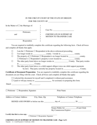 Document preview: Certificate in Support of Motion to Transfer Case - Oregon