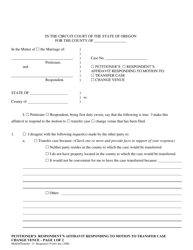 Petitioner&#039;s/Respondent&#039;s Affidavit Responding to Motion to Transfer Case/Change Venue - Oregon