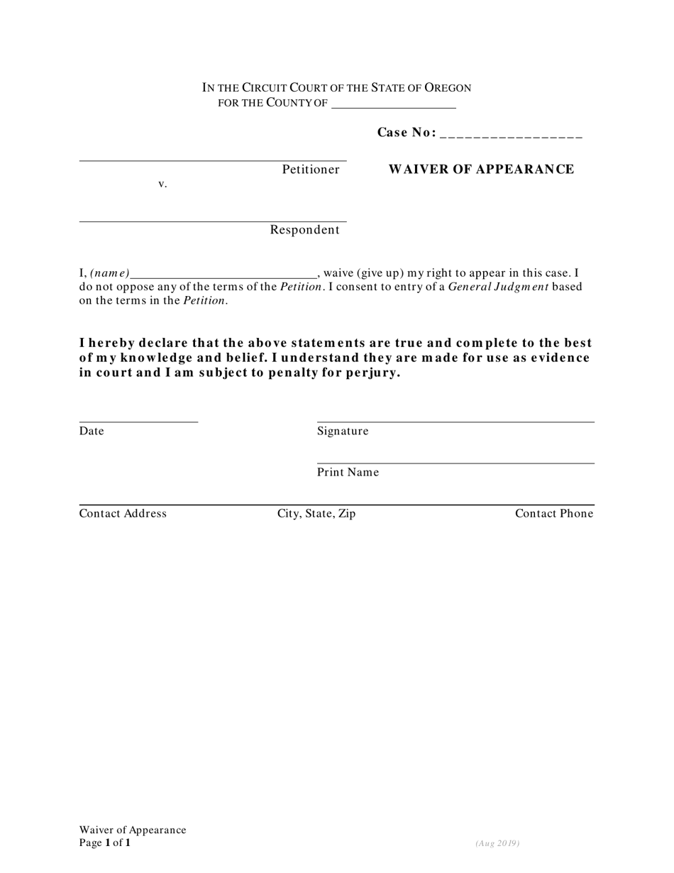 Waiver of Appearance - Oregon, Page 1