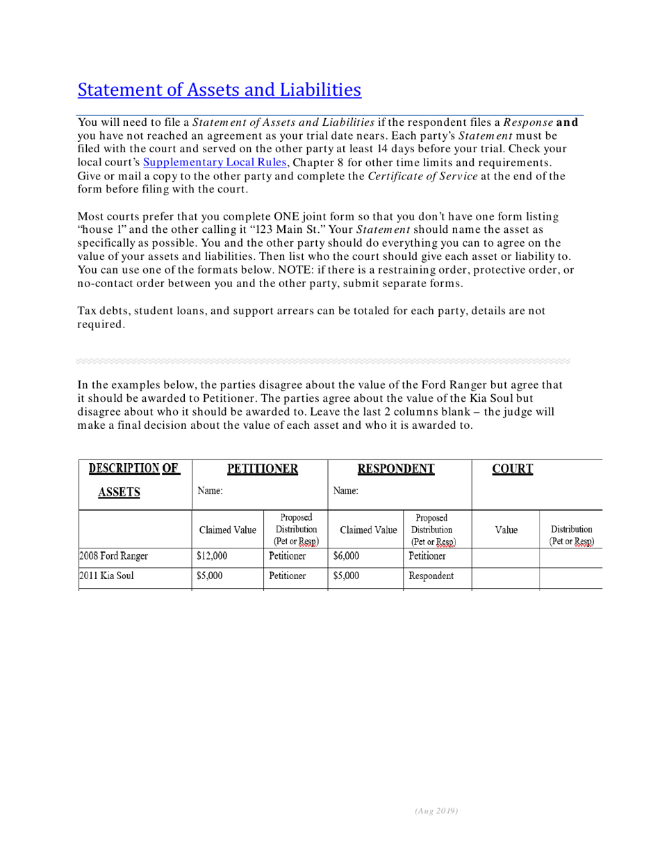 Statement of Assets and Liabilities - Oregon, Page 1