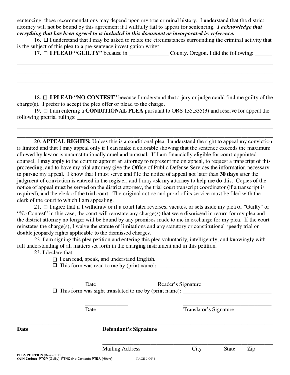 Petition to Plead Guilty / No Contest / Conditional Guilty Plea - Oregon, Page 3