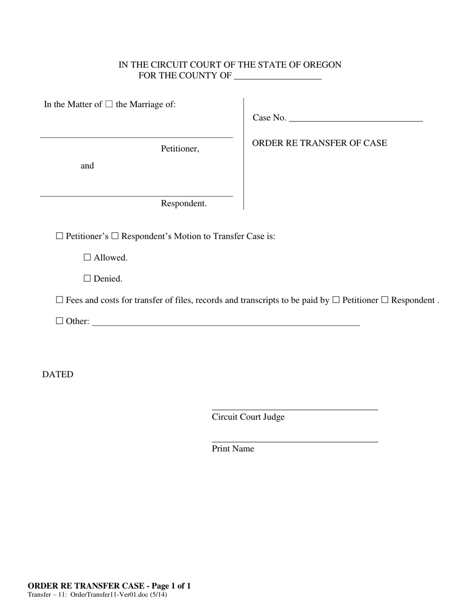 Order Re: Transfer of Case - Oregon, Page 1