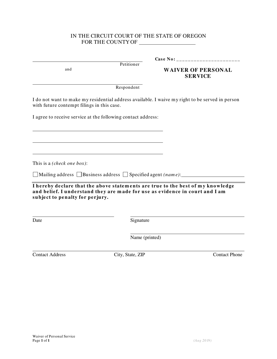 Waiver of Personal Service - Oregon, Page 1