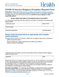 Form OHA3871 Covid-19 Vaccine Religious Exception Request Form - Oregon
