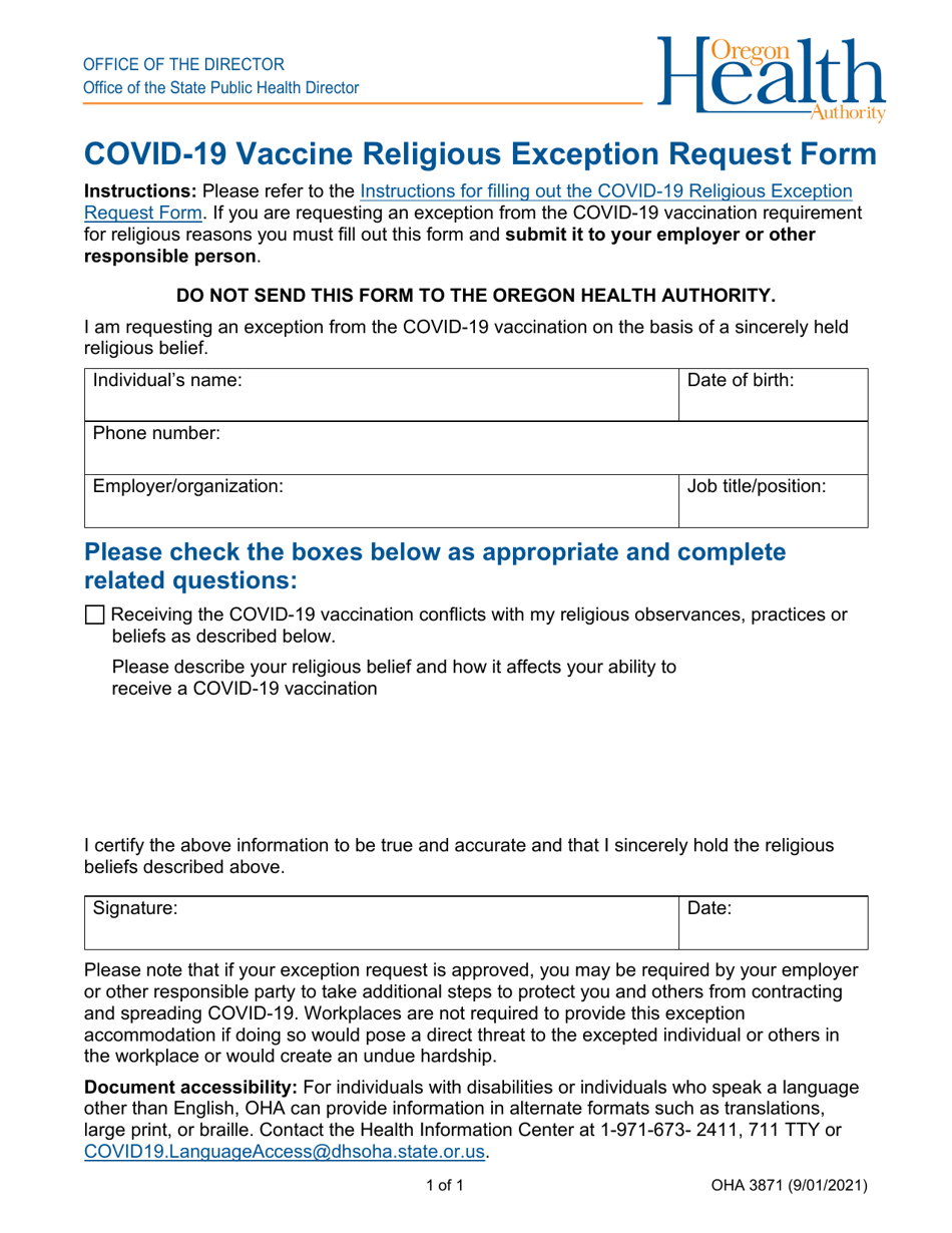 Form OHA3871 - Fill Out, Sign Online and Download Fillable PDF, Oregon ...