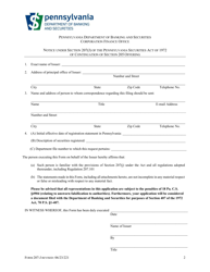 Form 207-J Notice Under Section 207(J) of the Pennsylvania Securities Act of 1972 of Continuation of Section 205 Offering - Pennsylvania, Page 2