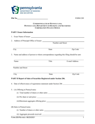 Form 209 Report on Sales of Securities - Pennsylvania, Page 2